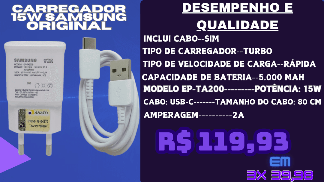 Carregador 15w Original Samsung